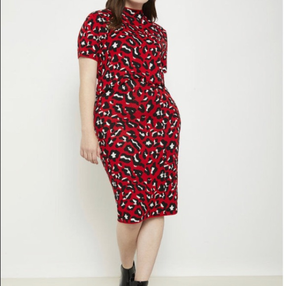 NIP ELOQUII Red Black White Cheetah Sweater Skirt set